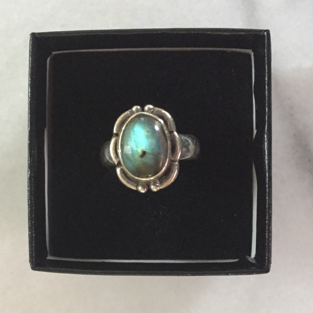 Sterling Silver Labradorite Ring Blue Green Sz 7.5